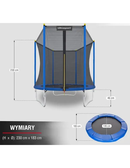 Trampolina Ogrodowa Ultrasport Uni-Jump Ø 183 cm z siatką bezpieczeństwa