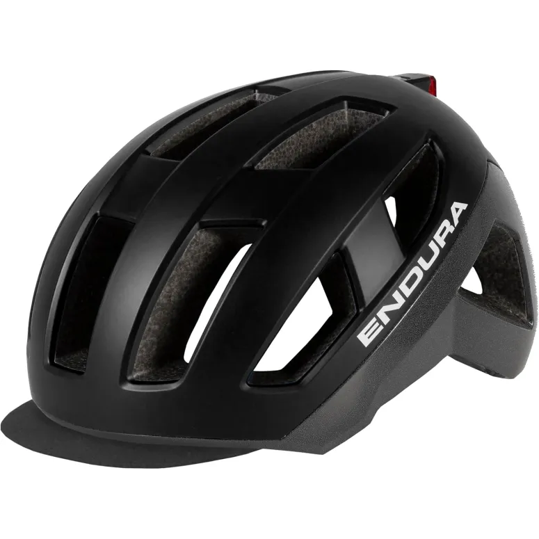 Kask Rowerowy Endura Luminite M/L 55-59 cm LED USB Odblask Daszek Czarny