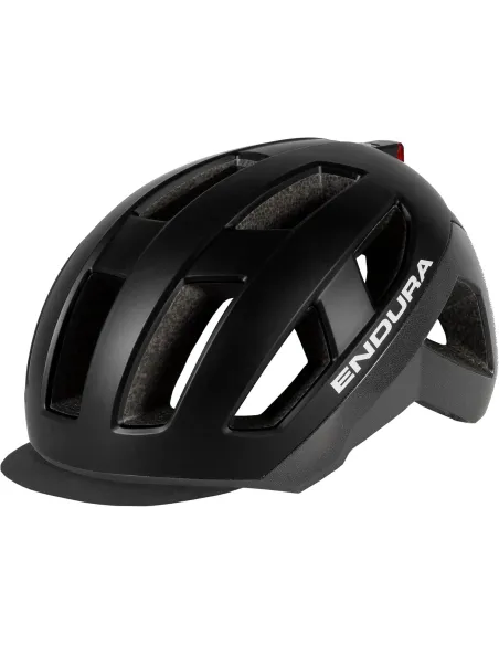 Kask Rowerowy Endura Luminite M/L 55-59 cm LED USB Odblask Daszek Czarny