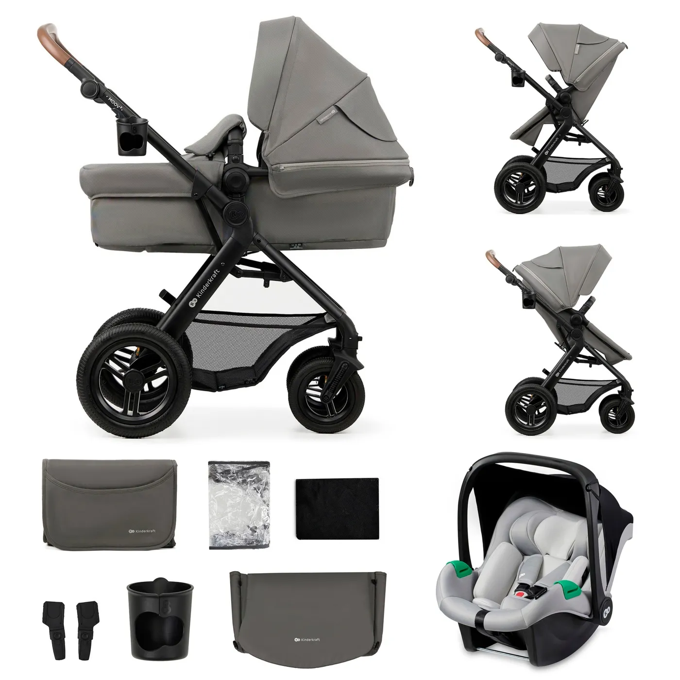 Kinderkraft Wózek Wielofunkcyjny 3w1 MOOV 2 AIR Fotelik MINK PRO Szary