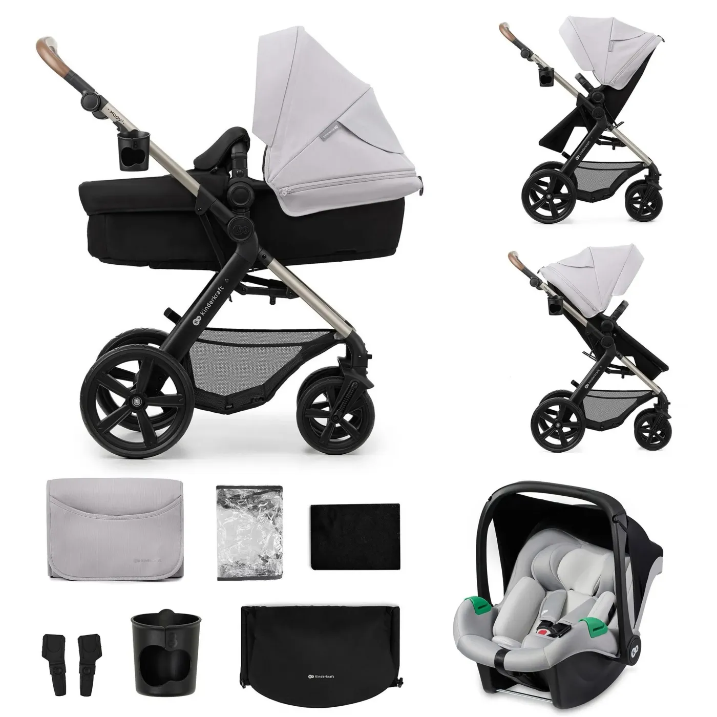 Wózek Wielofunkcyjny 4w1 Kinderkraft MOOV 2 Fotelik MINK PRO i-Size Baza