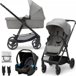 Wózek 3w1 Kinderkraft Newly Szary Gondola Spacerówka Fotelik 0-22kg