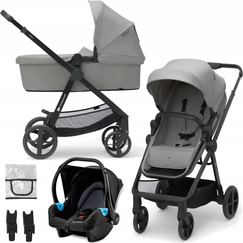 Wózek 3w1 Kinderkraft Newly Szary Gondola Spacerówka Fotelik 0-22kg