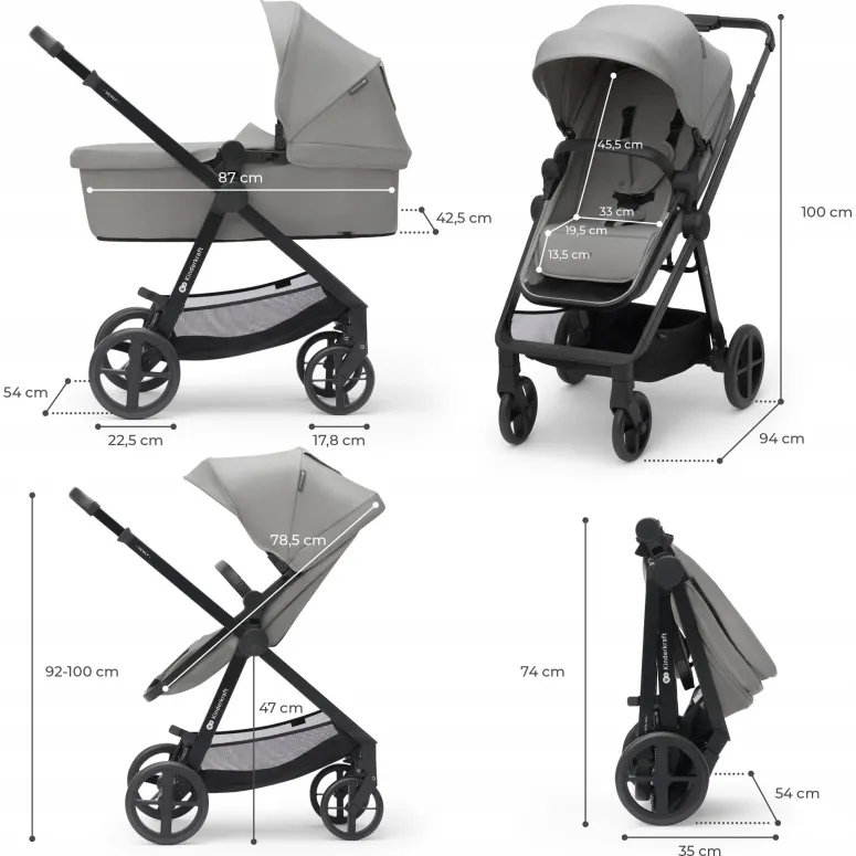 Wózek 3w1 Kinderkraft Newly Szary Gondola Spacerówka Fotelik 0-22kg