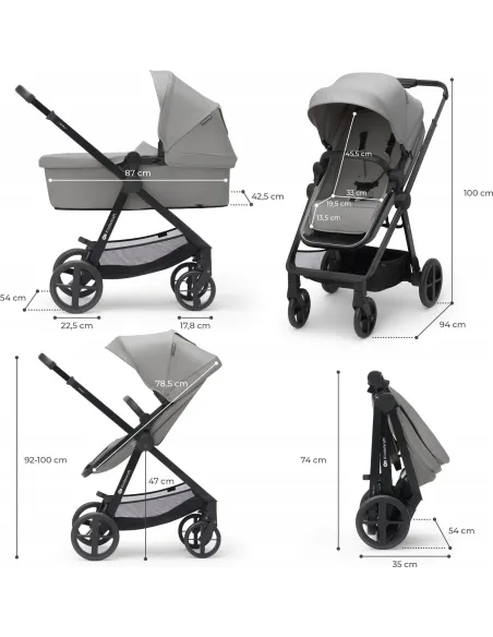 Wózek 3w1 Kinderkraft Newly Szary Gondola Spacerówka Fotelik 0-22kg