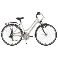 Lekki Rower Trekkingowy Damski 28 Światła Bagażnik 21 Biegów Akcesoria Stal