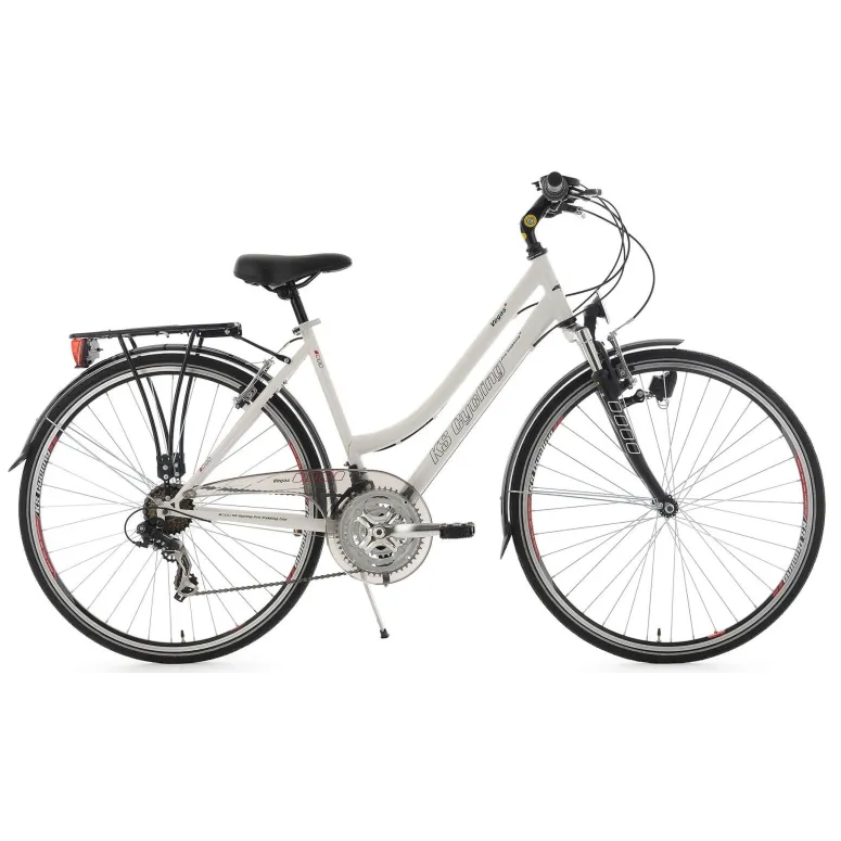 Lekki Rower Trekkingowy Damski 28 Światła Bagażnik 21 Biegów Akcesoria Stal - 1