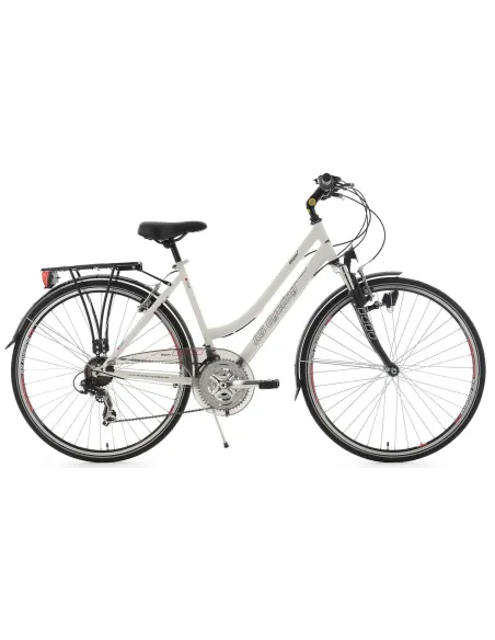 Lekki Rower Trekkingowy Damski 28 Światła Bagażnik 21 Biegów Akcesoria Stal - 1