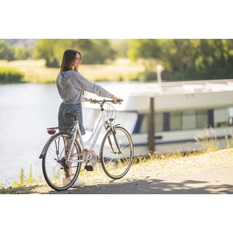 Lekki Rower Trekkingowy Damski 28 Światła Bagażnik 21 Biegów Akcesoria Stal - 10