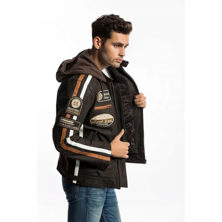 Kurtka Motocyklowa Skórzana Urban Motor Classic Skóra Jagnięca z Kapturem - 4