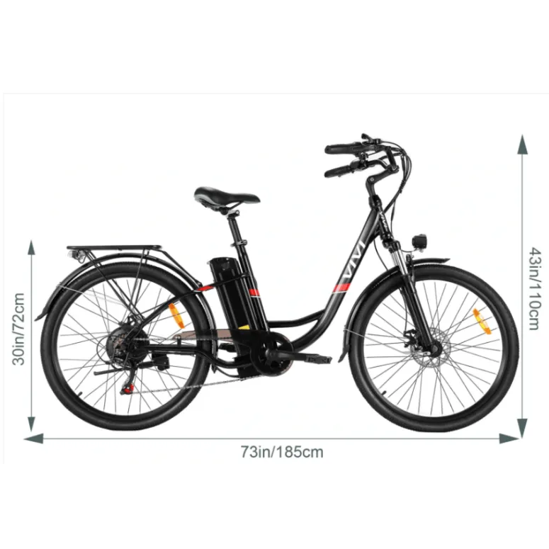 Elektryczny Rower Miejski 26 Niska Rama Światła LED Zasięg 70km 7 Biegów