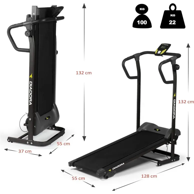 Bieżnia Magnetyczna Składana Regulowana Diadora DT-FORTY 100kg LCD Pomiary