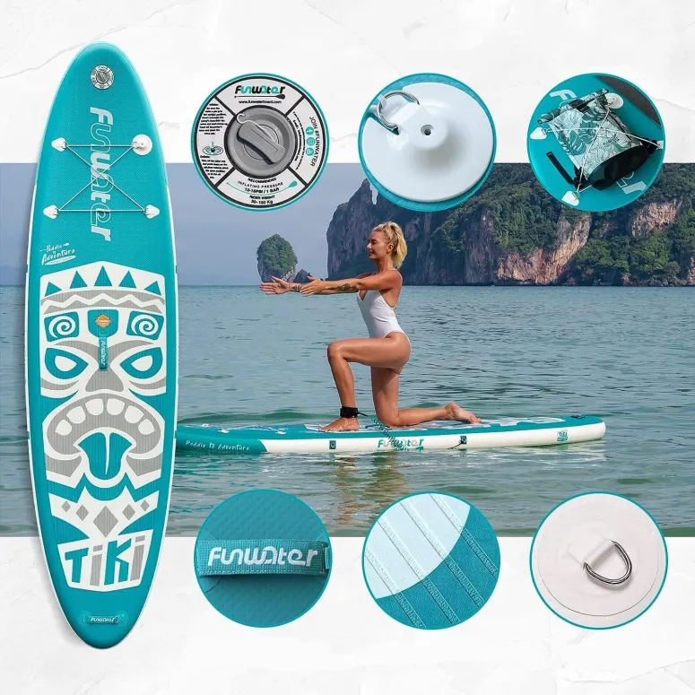 Deska SUP Nadmuchiwana Wzmocniona FunWater Tiki PVC EVA D-Ring 335x84x15 cm