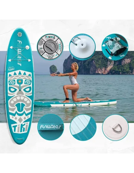 Deska SUP Nadmuchiwana Wzmocniona FunWater Tiki PVC EVA D-Ring 335x84x15 cm