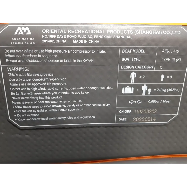 Kajak Pompowany SUP Aqua Marina Tomahawk Air-K 440 14'5" 440cm 2-osobowy