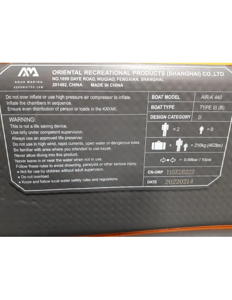 Kajak Pompowany SUP Aqua Marina Tomahawk Air-K 440 14'5" 440cm 2-osobowy
