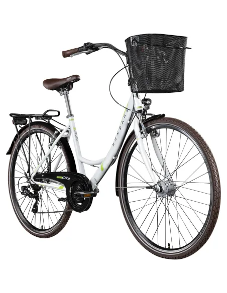 Rower Miejski Damski 28 Revo Koszyk Dzwonek Oświetlenie Bagażnik Stopka