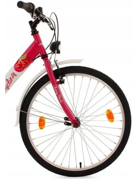 Rower Dziecięcy 24 Dziewczęcy 6 Biegów Stalowy Bagażnik Oświetlenie Dzwonek