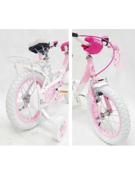 Rowerek Dziecięcy Dziewczęcy 14 Boczne Koła Dzwonek Błotniki Bagażnik