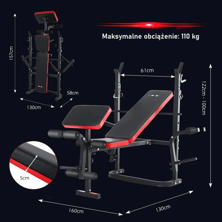 Ławka Treningowa Wielofunkcyjna ISE Regulowana Składana DO 110 kg Stalowa