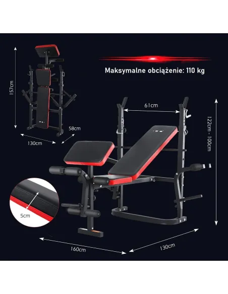Ławka Treningowa Wielofunkcyjna ISE Regulowana Składana DO 110 kg Stalowa