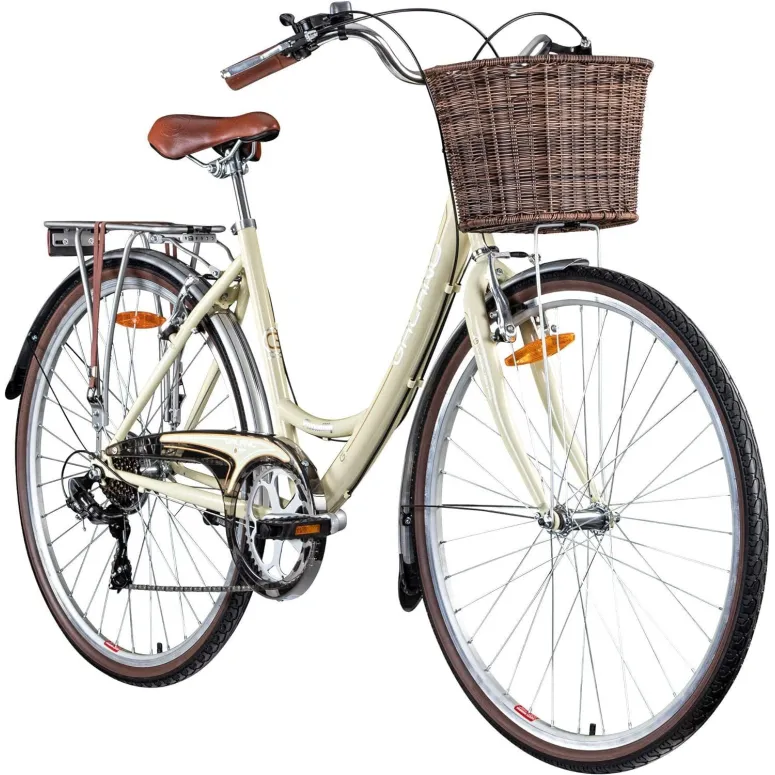 Rower Miejski Damski 28 Stalowy 7 Biegów Damka Bagaż Światła Dzwonek Koszyk