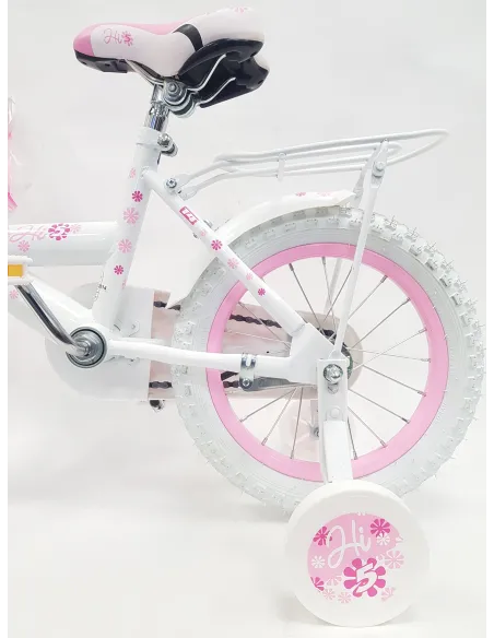 Rowerek Dziecięcy Dziewczęcy 14 Bagażnik Dzwonek Koszyczek Boczne Kółka