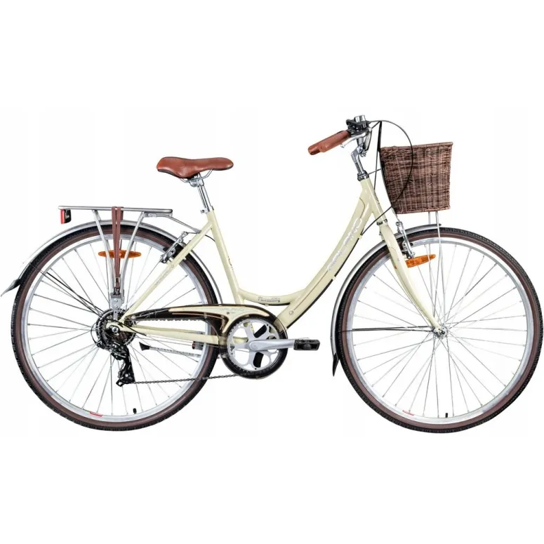 Rower Miejski Damski 28 Stalowy 7 Biegów Damka Bagaż Światła Dzwonek Koszyk