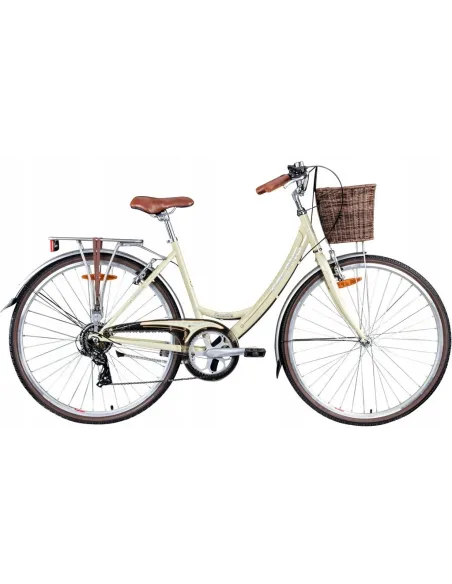 Rower Miejski Damski 28 Stalowy 7 Biegów Damka Bagaż Światła Dzwonek Koszyk