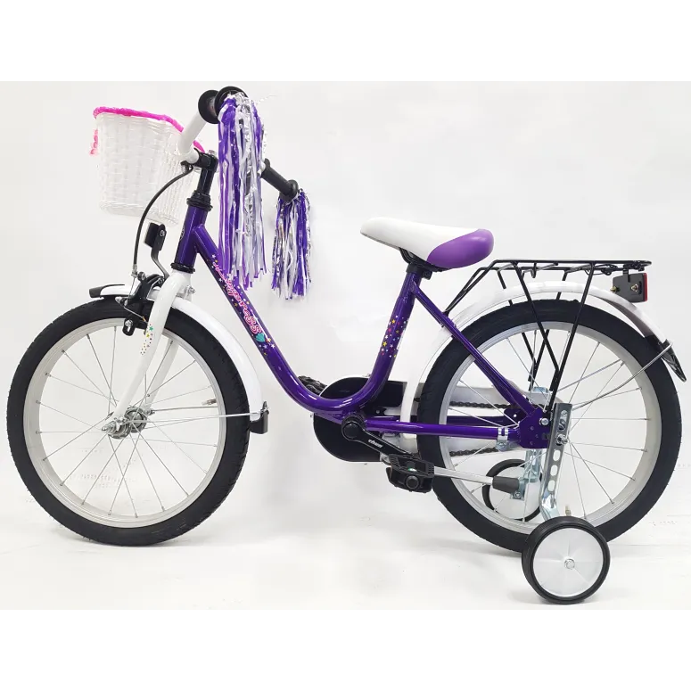 Rower Dziecięcy Dziewczęcy 18 z Bocznymi Kółkami Dzwonek Bagażnik Błotniki
