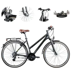 Rower Trekkingowy Damski 28 Aluminiowy Oświetlenie Turystyczny Bagaż Stopka