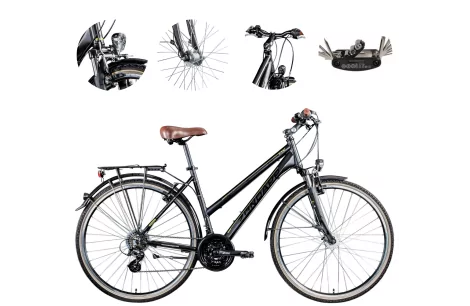 Rower Trekkingowy Damski 28 Aluminiowy Oświetlenie Turystyczny Bagaż Stopka