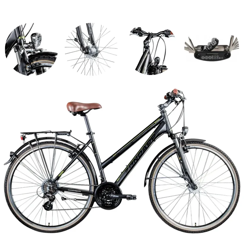 Rower Trekkingowy Damski 28 Turystyczny ALU Światła Stopka Bagażnik Dzwonek