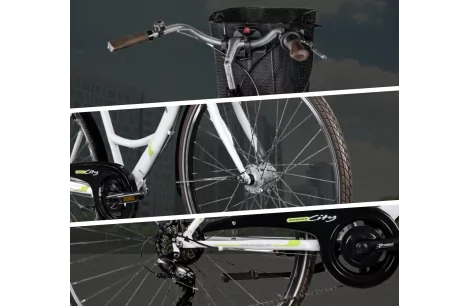 Rower Miejski Damski 28 Revo Koszyk Dzwonek Oświetlenie Bagażnik Stopka