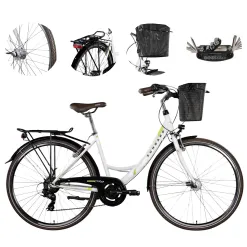 Rower Miejski Damski 28 Revo Koszyk Dzwonek Oświetlenie Bagażnik Stopka