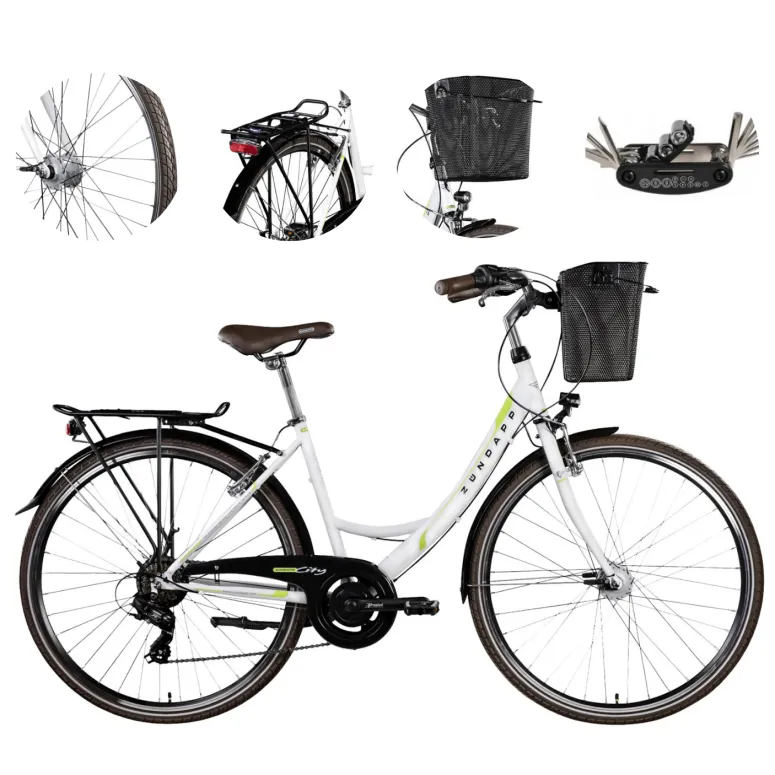 Rower Miejski Damski 28 Revo Koszyk Dzwonek Oświetlenie Bagażnik Stopka