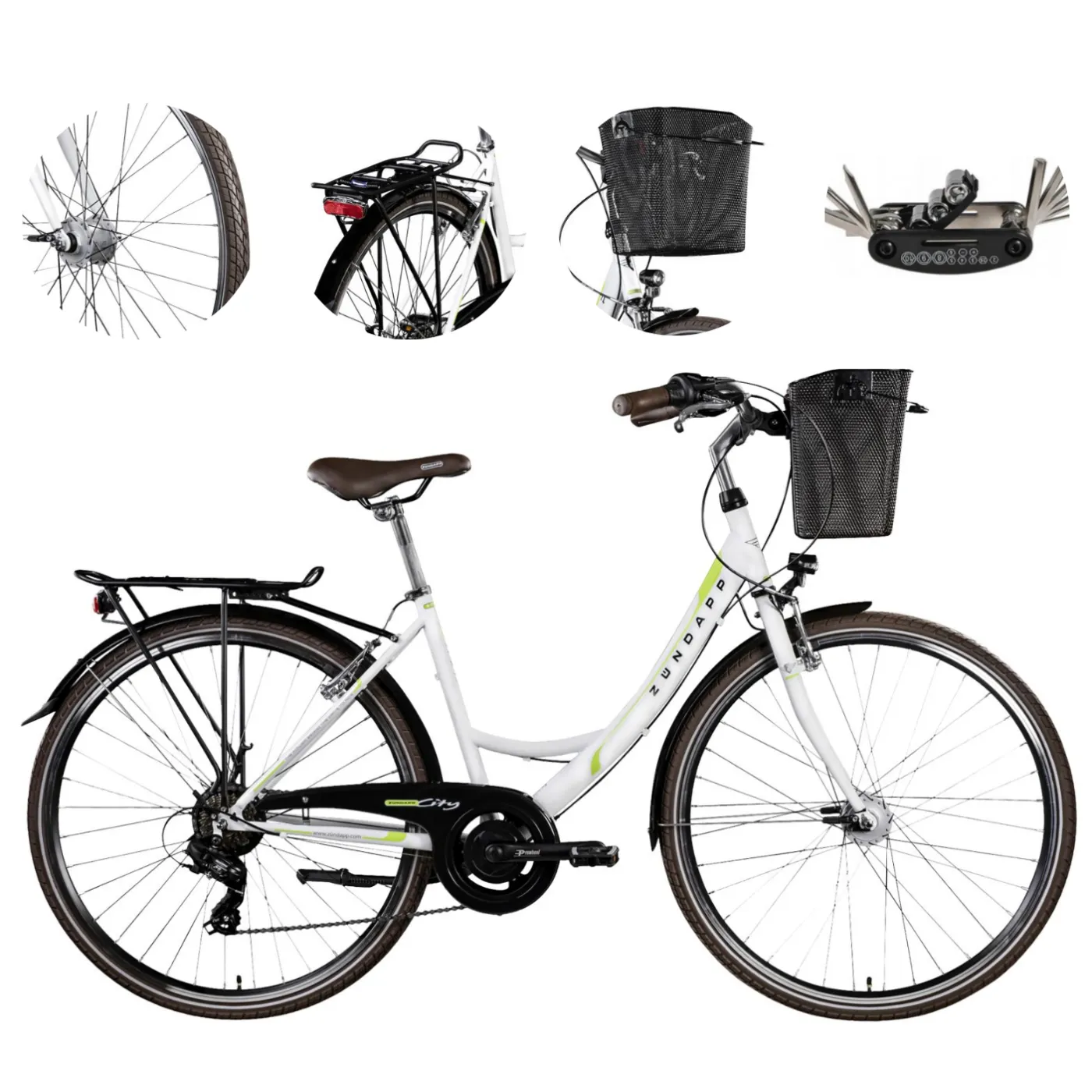 Rower Miejski Damski 28 Revo Koszyk Dzwonek Oświetlenie Bagażnik Stopka