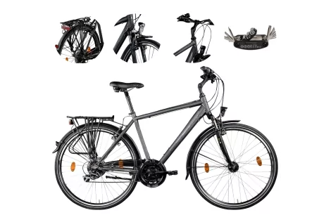 Rower Trekkingowy Męski 28 Aluminiowy Bagaż Oświetlenie Stopka Turystyczny