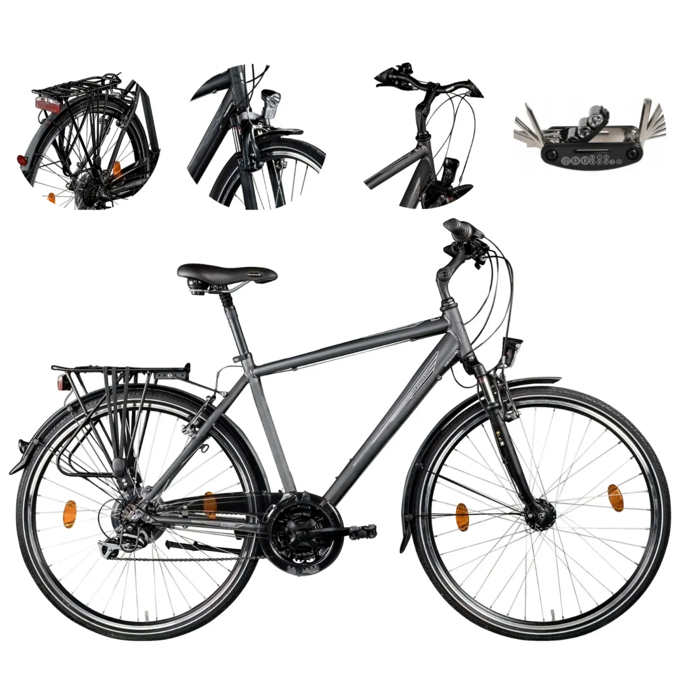 Rower Trekkingowy Męski 28 Aluminiowy Bagaż Oświetlenie Stopka Turystyczny