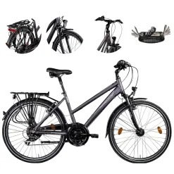 Rower Trekkingowy Damski 26 Aluminiowy Oświetlenie Amortyzacja Bagażnik