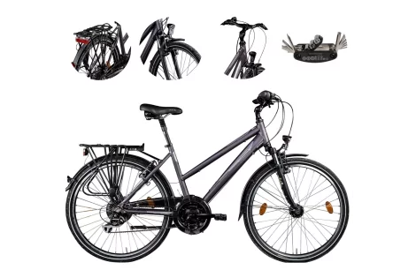 Rower Trekkingowy Damski 26 Aluminiowy Oświetlenie Amortyzacja Bagażnik