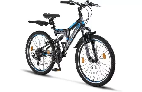 Rower Dziecięcy Górski 24 Chłopięcy MTB Pełna Amortyzacja Dzwonek Stopka