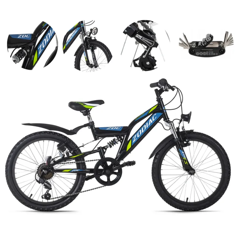 Dziecięcy Rower Górski 20 MTB Oświetlenie Pełna Amortyzacja Chłopięcy Góral