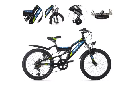 Dziecięcy Rower Górski 20 MTB Oświetlenie Pełna Amortyzacja Chłopięcy Góral