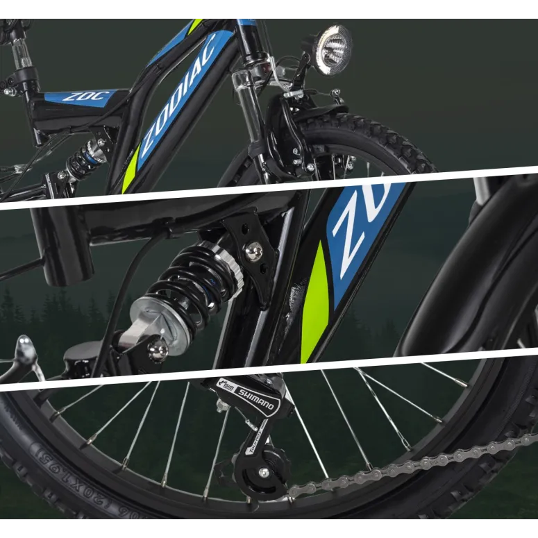 Dziecięcy Rower Górski 20 MTB Oświetlenie Pełna Amortyzacja Chłopięcy Góral