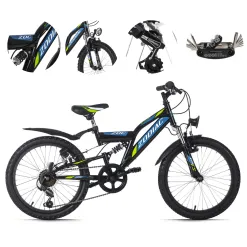 Dziecięcy Rower Górski 20 MTB Oświetlenie Pełna Amortyzacja Chłopięcy Góral