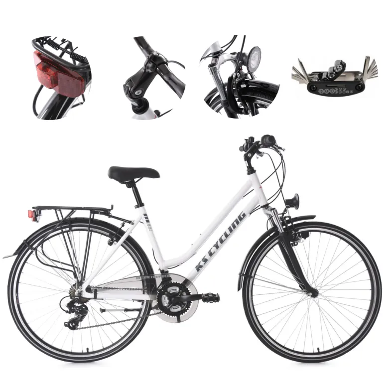 Rower Trekkingowy 28 Damski Turystyczny Aluminium Światła Dzwonek Bagażnik