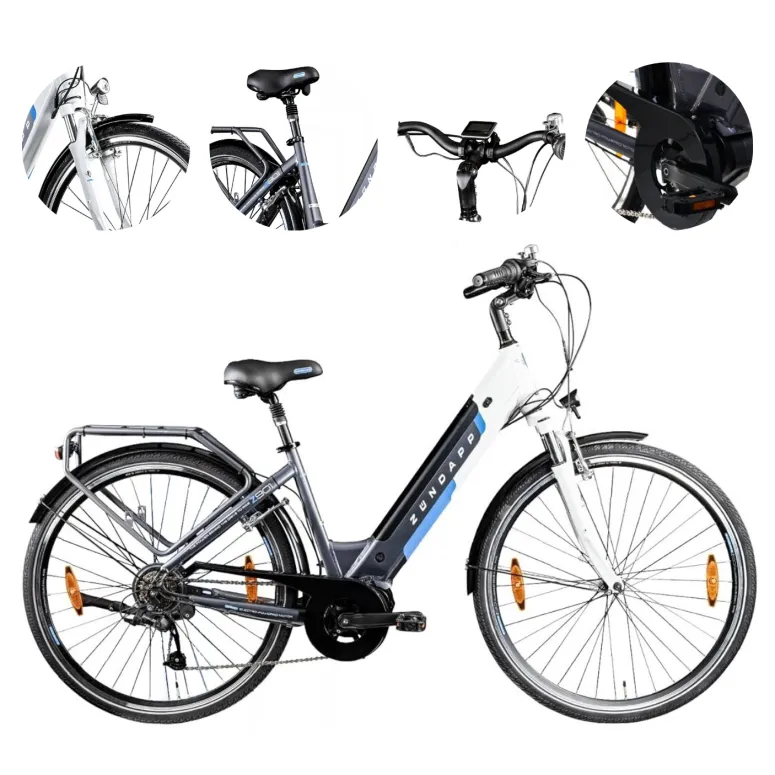 Elektryczny Rower Miejski 28 Damski Aluminium Bagaż Światła 5 Trybów Stopka