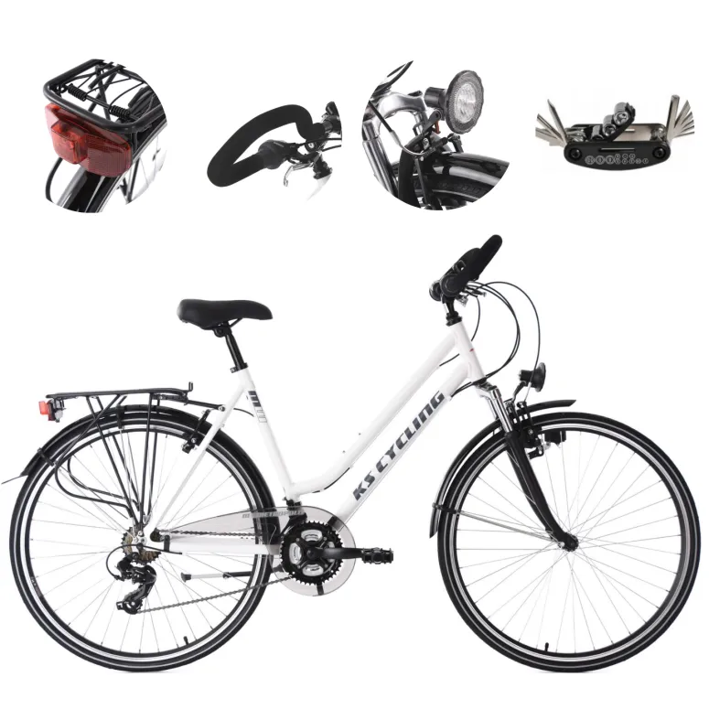 Rower Trekkingowy Damski 28 Aluminiowy Turystyczny Błotniki Bagaż Światła