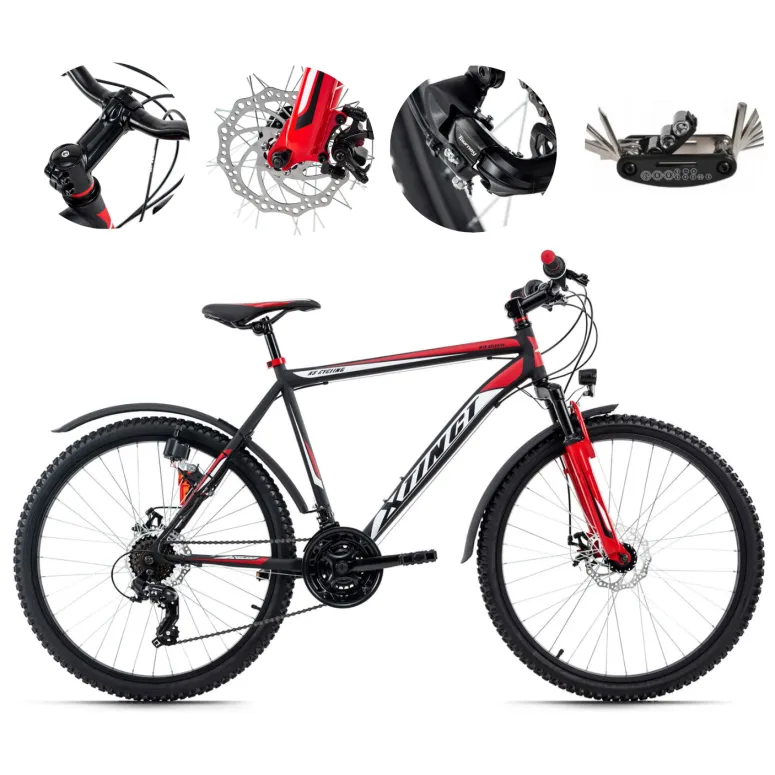 Rower Górski Męski 26 Młodzieżowy MTB Tarcze Góral Dzwonek Światła Hardtail